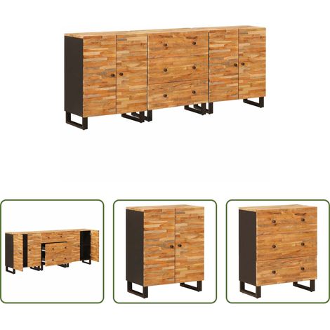 Holz - Sideboard 3 pcs Braun 60 x 33 x 75 cm Massivholz Mango (1/5)