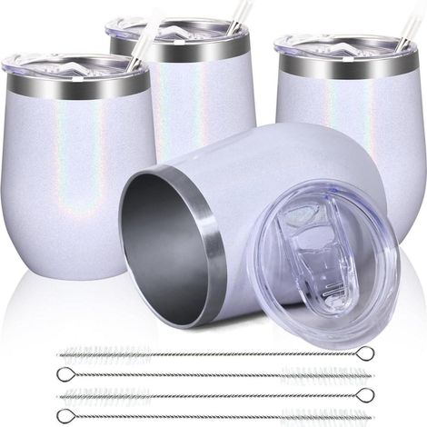 Lot de 4 verres à vin sans pied en acier inoxydable avec couvercle, isolés, 350 ml (1/5)