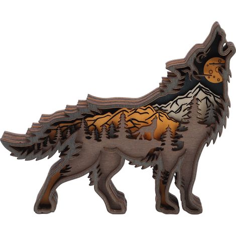 Statue de Loup Mécanique Gravure Sûre et Durable en Bois - Figurine de Loup Hurlant pour Bureau ou Maison (1/5)