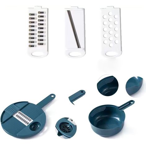 Coupe-légumes multifonction 12 en 1, râpe à pommes de terre et radis, hachoir de cuisine pratique en bleu foncé (1/5)