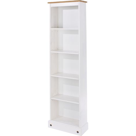 Tall Narrow Bookcase - Pine - L20 x W46 x H176 cm - White Wax/Antique Waxed Pine - Flat Packed