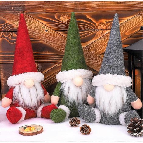 Niedliche, handgefertigte, sitzende Weihnachtswichtel-Figuren – 3er-Set (1/3)