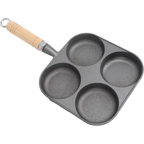 Eierpfanne für 4 Tassen, antihaftbeschichtet, leicht zu reinigen, Eierpfanne aus Gusseisen mit Holzgriff für das Frühstück (1/5)