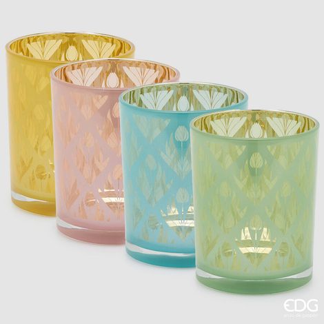 EDG Enzo De Gasperi Portacandela Tulipano Rombi Cilindro H 12,5 Cm D 10 Cm 4 Ass. Multicolor 1 Pz
