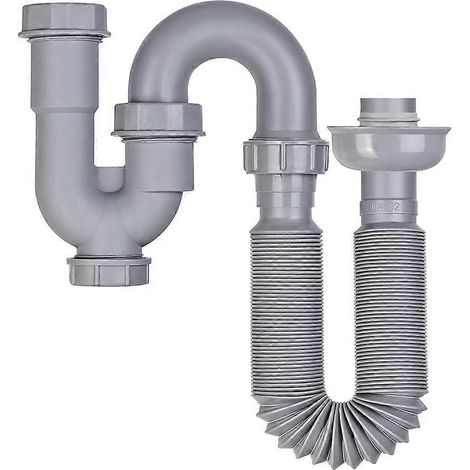 Kit de tuyau d'évacuation pour évier de cuisine de 1 1/4 pouce avec bouchon de nettoyage, anti-odeurs, tuyau d'évacuation flexible en forme de U et système anti-refoulement (1/5)