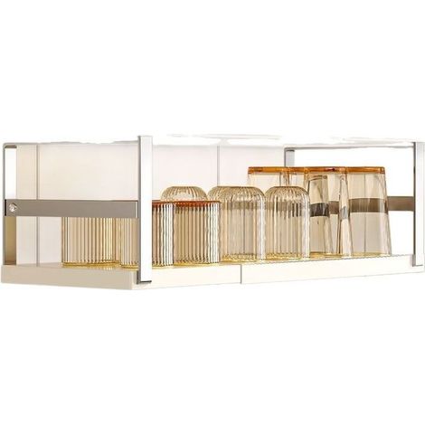 Étagère suspendue extensible pour cuisine - Étagère de rangement - Organisateur de comptoir - Panier de rangement sans trous - Étagères réglables - Acier au carbone - Crème (1/5)