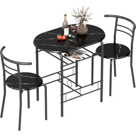 HOMCOM Breakfast Bar Table and Stools Set, Dining Room Set with Shelf, Black