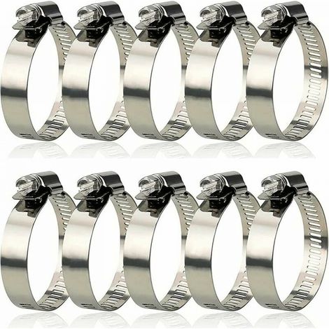 10 Colliers Serrage Inox 27-51mm Réglables, Fixation tuyaux métallique (1/5)