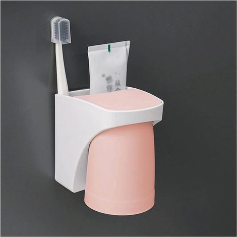 Ensemble porte-brosse à dents magnétique – support et gobelet – 2 en 1 – Sans perçage – PP – Rose (1/5)