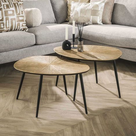 M&S – Lot de 2 tables basses 77x60 cm – Métal doré et noir – Double plateau dénivelé – Design arrondi et asymétrique