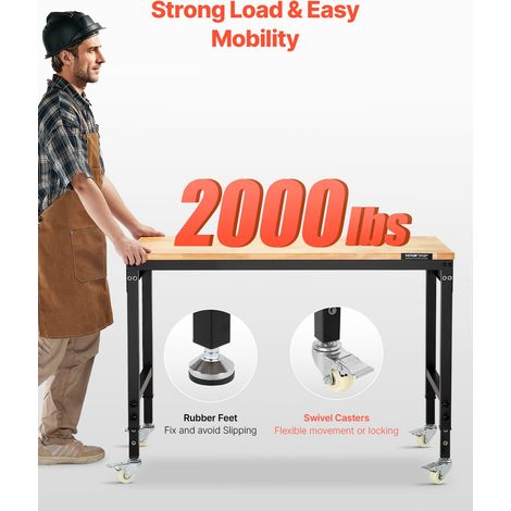 Établi Atelier Garage 1220 mm Table de Travail sur Roulettes à Hauteur Réglable, Capacité de Charge 907,2 kg avec Prise de Courant,… (1/5)