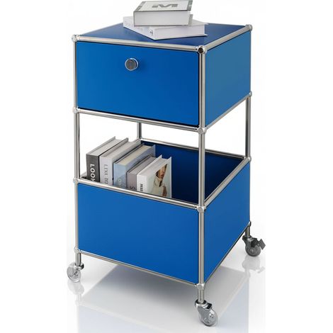 Metallregal Concept Epure MK-145 3-stöckiger Rollcontainer mit Schublade & Ablagen Blau