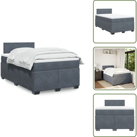 The Living Store Giroletto a Molle con Materasso Grigio Scuro 120x190 cm Velluto - Materasso a molle insacchettate