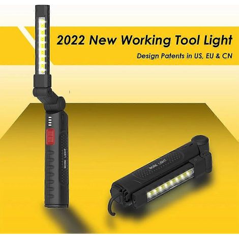 Lampe de travail LED 6 modes, lampe torche de camping rechargeable USB COB, lanterne magnétique LED étanche, pliable à 360° (1/5)