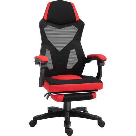 Chaise de Bureau Ergonomique avec Repose-Pieds et Roulettes - Réglable en Hauteur Polyester Noir et Rouge - 58 x 63 x 112-122 (cm) (1/5)