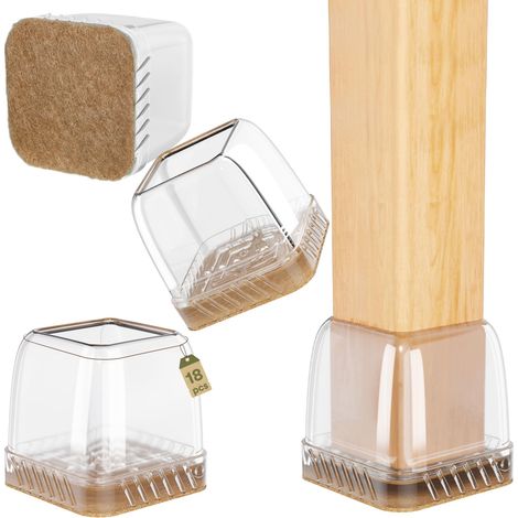 18pcs Protection Pied de Chaise Carré, Protege Pied de Chaise Silicone, Patin de Chaise Transparent Patins pour Chaises avec Feutre, Tampon de Solpour Sols en Bois Dur et Carrelage 19-25mm (1/5)
