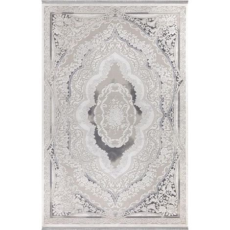 Tappeto Asya CR60 fondo grigio e decoro orientale bianco 160x230 (1/5)
