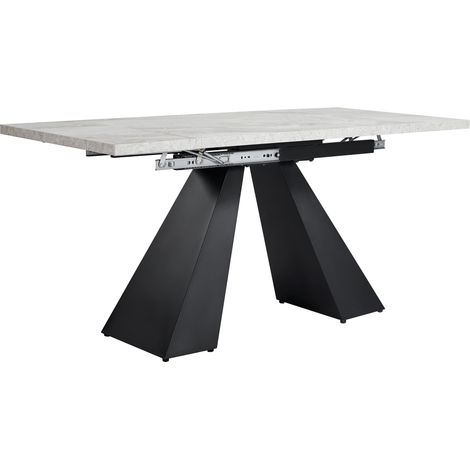 CAIziTable à manger télescopique extensible (99-159×74cm), table de cuisine peu encombrante, grande surface de travail, design flexible, pour bureau à domicile et salon, plateau gris avec pieds colonn (1/5)