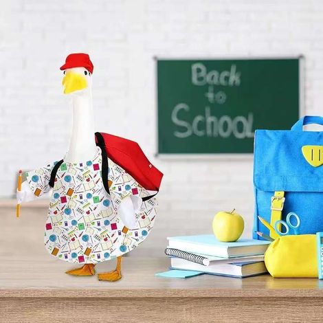 Nouveau costume d'oie de porche créatif et amusant en quatre pièces pour la rentrée scolaire, comprenant une grande oie blanche, parfait pour les patios, les maisons et les portes. (1/5)