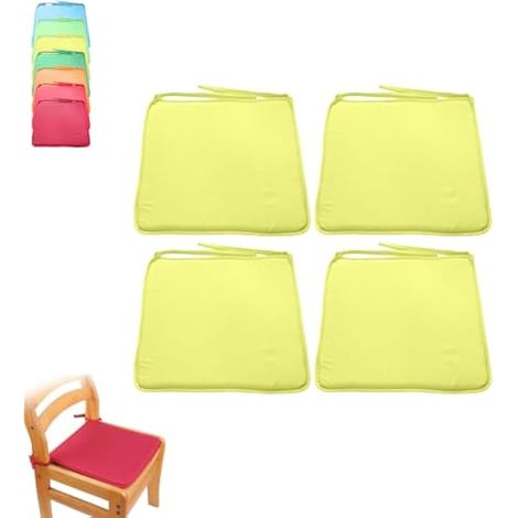 Coussin de siège carré en éponge avec attaches en coton doux pour salle à manger, cuisine, terrasse et chaises de bureau Jaune 40 x 40 cm (1/5)