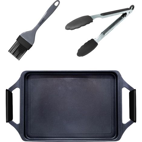 plancha cuisine avec pinces et pinceau induction gaz vitrocéramique cuisson uniforme (1/5)