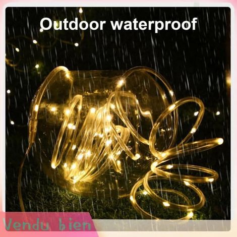Garosa Lampes solaires à tube LED Tube LED solaire lumières guirlandes décoratives éclairage extérieur linge fibre Bleu 50LED (1/4)