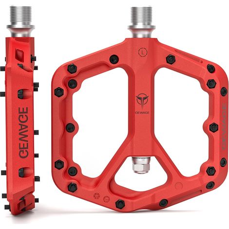 GEWAGE Mountainbike-Pedale, aus Nylonfaser, rutschfest, für Mountainbikes, 9/16 Zoll, leicht, breit und flach, rot (1 Paar)