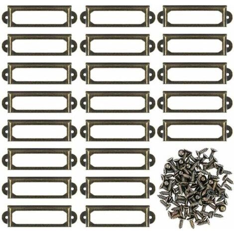 Lot de 50 supports d'étiquettes en métal bronze 60 x 17 mm – Fixation simple avec vis – Pour meubles, tiroirs, armoires, étagères (1/5)