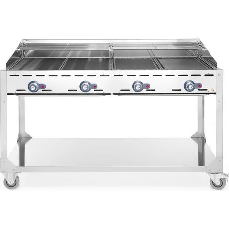 HENDI Grillsystem Green Fire 4 Brenner, Profi Line, mit Rollengestell, Hellgrau, 22kW, 1400x612x(H)825mm (1/5)
