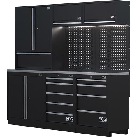 Arredamento modulare in lamiera SOGI ARR-OFF-2275 per officina e garage - piano in acciaio inox - 2275x466x2000 mm (1/5)