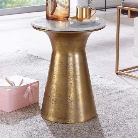 Table d'appoint ronde 35x35x45 cm en marbre blanc et aluminium doré (1/5)