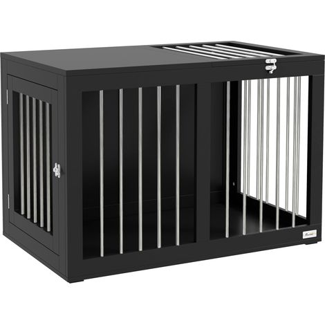 PawHut Hundekäfig Möbel mit 2 Türen Stahl Hundebox für Zuhause Indoor Hundehütte für mittelgroße Hunde bis zu 20 kg Beistelltisch Hundehaus 80 x 50 x 56,5 cm Schwarz (1/5)