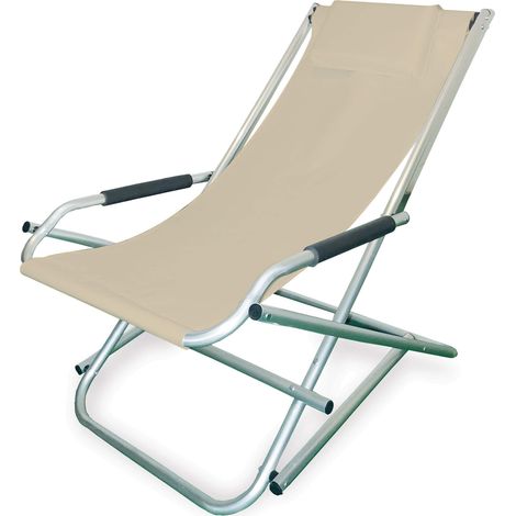 Sedia Sdraio Basculante Pieghevole in Alluminio Beige