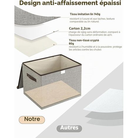 Lot de boîtes de rangement en tissu avec couvercles et poignées vêtements jouets armoire chambre à coucher bureau Gris 25 x 20 x 15 cm (1/2)