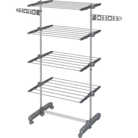 Stendino Verticale con 4 Ripiani Regolabili, in Acciaio e Plastica, 142x55x172 cm, Grigio e Argento (1/5)