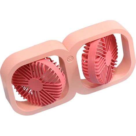 Ventilateur de bureau à double tête avec 2 vitesses, port USB et batterie rechargeable, idéal pour le bureau, la chambre, la résidence étudiante, la salle de classe, cadeau d'été, rose pêche (1/5)
