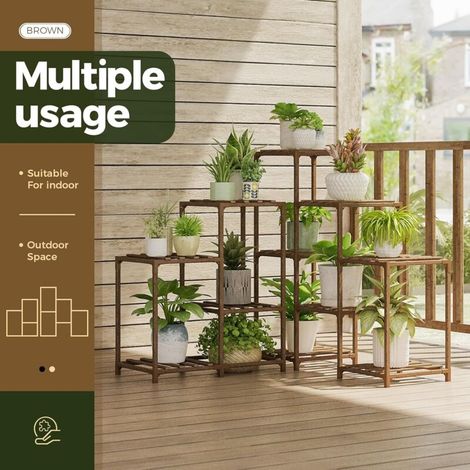 Support Plantes Intérieur Extérieur, Porte Plante Intérieur d'Angle, Étagère Plante en Bois pour 11 Pots, Porte Plante Extérieur Grand et Haut pour Jardin, Patio, Pelouse, Fenêtre (1/4)