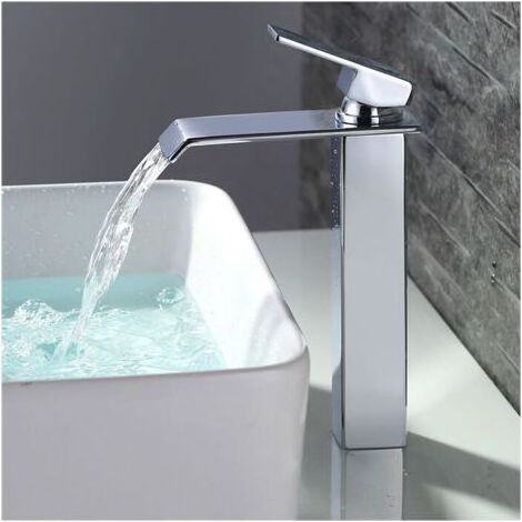 Robinet Salle de Bain Cascade Mitigeur de Lavabo Bec Haut Robinetterie pour Vasque Chromé Design Moderne-Autres (1/5)