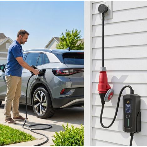 Chargeur EV mobile 11 kW 8 m Type 2 en PC noir, moderne, pour voiture FloraGrace (1/5)