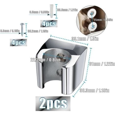 2pcs Support de Douche Support Accroche Fixation Porte Pommeau de Douche Support Douchette Mural Attache Pommeau de Douche Porte