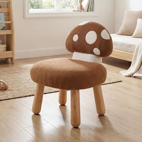 Wahson Divano Sedia per Bambini, Poltroncina Imbottita con Schienale a Funghi e Gambe in Legno per Cameretta e Sala Giochi, Marrone (1/5)