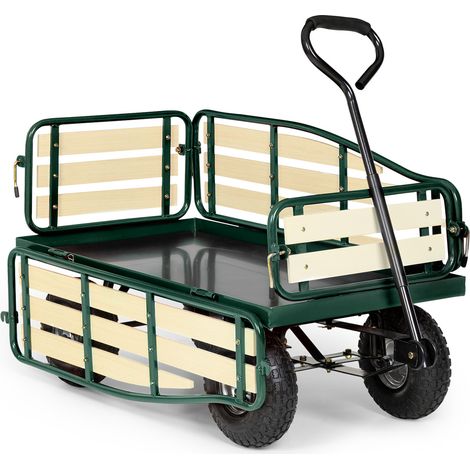 Chariot de jardin 300 kg – Panneaux latéraux rabattables – Roues pneumatiques tout-terrain – Cadre en acier laqué noir – Waldbeck