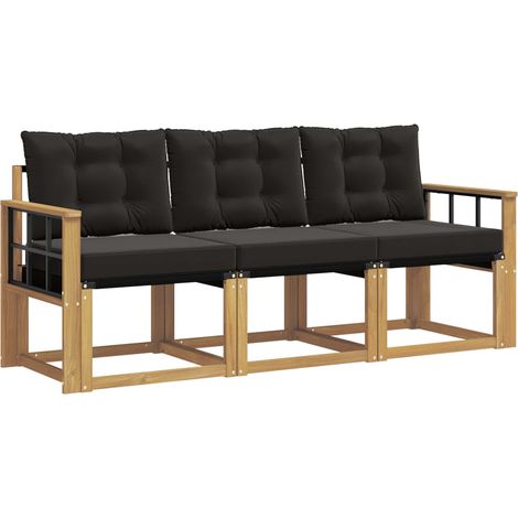 Outdoor Sofa Set with Cushion 3 pcs White and Black vidaXL