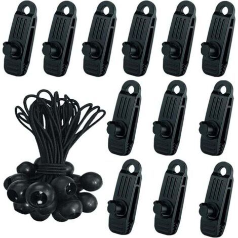 24x Clip de Tente Bâche avec 12x Pince pour bache et 12x Tendeur Corde Elastique, Pince a oeillet pour bache Camping Accessoires pour Tentes, bache Piscine, Bâches, Auvents, Gazebos Tente