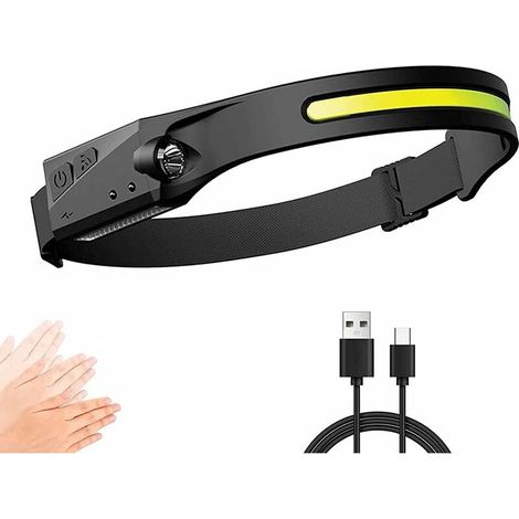 Lampe Frontale, Torche Frontale LED USB Rechargeable Puissante avec 350 LM, 3 Modes d'Eclairage, Induction Manuelle, Étanche et Léger pour Pêche, Camping, Lecture, Randonnée, Cyclisme, AAFGVC, AAFGVC