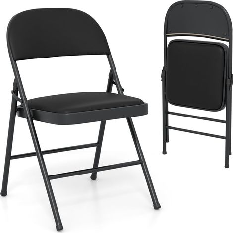COSTWAY Set di 2 Sedie Pieghevoli, Sedia per Interno ed Esterno con Struttura in Metallo, Sedie Impilabili in Artificiale PVC, Portata 150kg, Sdraio Imbottite da Pranzo per Feste e Matrimoni (2) (1/5)