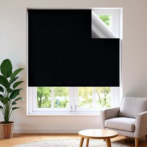 Rideaux occultants pour chambre - 3 x 1,48 m - Sans perçage - Avec autocollants et languettes de fixation - Idéal voyage, chambres d'étudiants et salles multimédia - Habillage de fenêtre (1/5)
