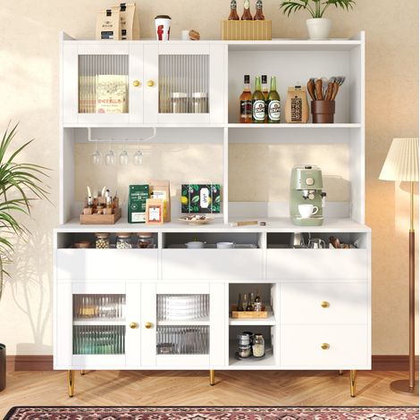 MEUBLIV Buffet 145x39x171 cm blanc – rangement à vin et portes vitrées (1/5)