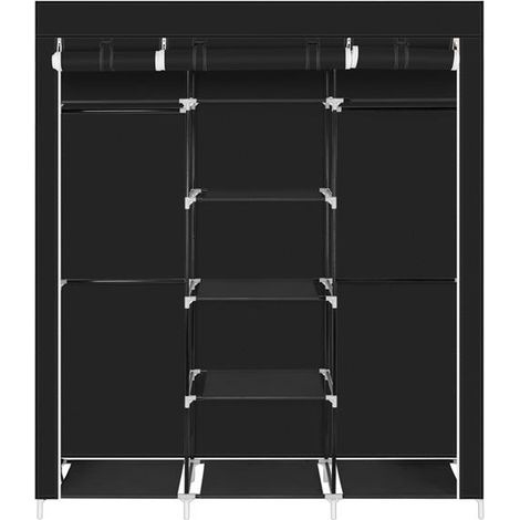 69 Portable Clothes Closet Non-Woven Fabric Wardrobe Double Rod Storage Organizer-Black (1/5)