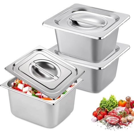 3 Pièces Récipients En Acier Inoxydable, Bac Inox Alimentaire 17,2X16,2X10cm, Plat Four Rectangulaire, Plats À Four En Acier Inoxydable, Plat Inox Rectangulaire Avec Couvercle (1/5)